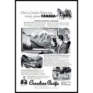 1953 CP Canadian Pacific Railways Railroad Vintage Print Ad Vacation Wall Art
